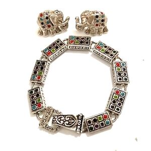 VINTAGE 90s MAGNETIC MULTICOLOR DOT ENAMEL SQAURES & MATCHING ELEPHANT EARRINGS